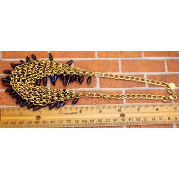 Vintage Purple Dangling Stones Gold Tone Bib Necklace by Liz Claiborne - W24 - Picture 3 of 3